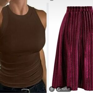 Modern outfit Burgundy Pleated Midi Skirt with top
